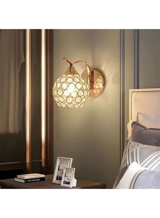 Golden Dimmable Crystal Wall Sconce 5W Acrylic Shade Bedside Lamp For Bedroom Living Room - Image 4